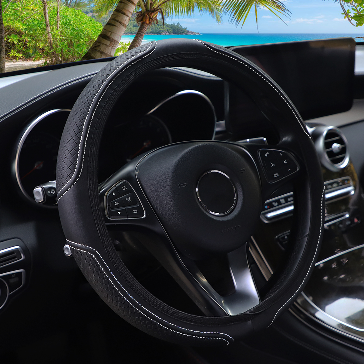 Artificial Leather Three Dimensional Embossed Steering Wheel Cover