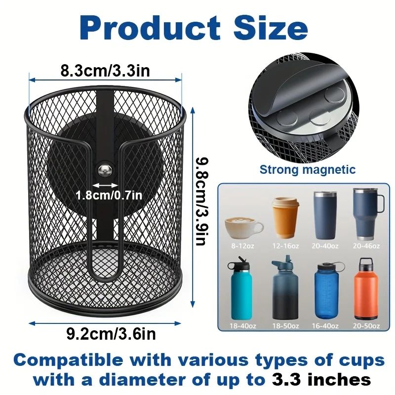 Heavy-Duty Magnetic Car Cup Holder – Anti-Slip Vehicle Drink Holder with N38 Super Magnet 3.3 in Inner Diameter