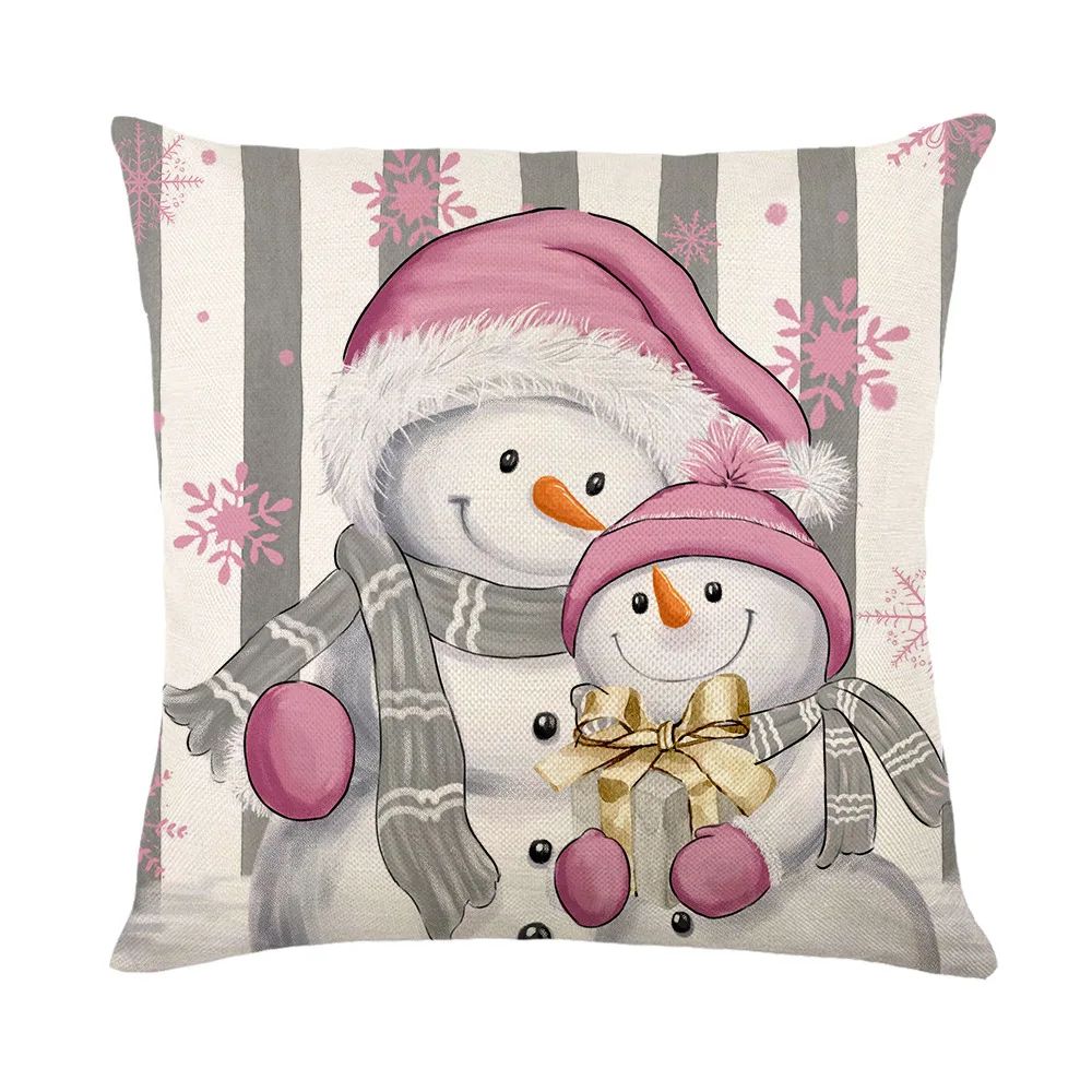 Christmas Snowman Throw Pillow Cover – Festive Linen Cushion Case for Sofa & Holiday Decor