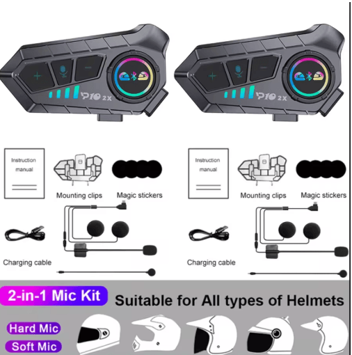Kebidumei YP10 2X Bluetooth 5.3 Motorcycle Helmet Intercom Headset