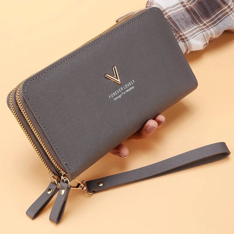 Long Womens Clutch Wallet with Double Zipper and Tassel Accent