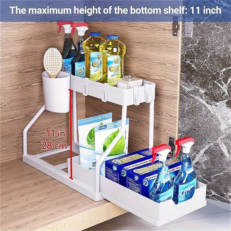 Premium Pull-Out Kitchen Pull Out Organizer & Under Sink Storage Rack – Multi-Layer Space-Saver