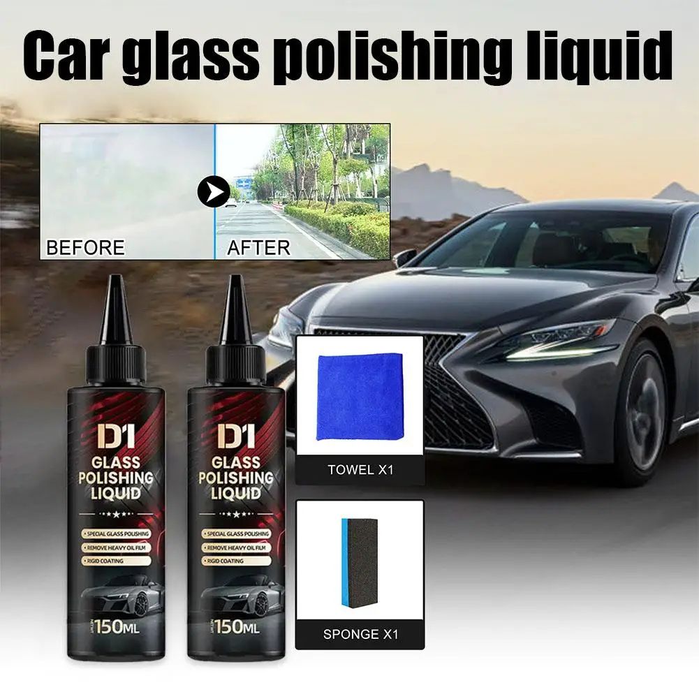 Car Glass Clarity Polish Kit – Oil Film Remover, Water Spot & Light Scratch Repair Auto Glass Polish