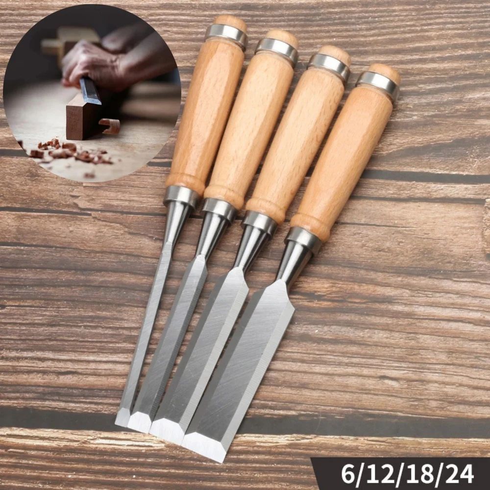 Professional Wood Chisel Set with Beech Handles – .31/.47/.63/.78 in Sharp Woodworking & Carving Tools for Joinery & DIY
