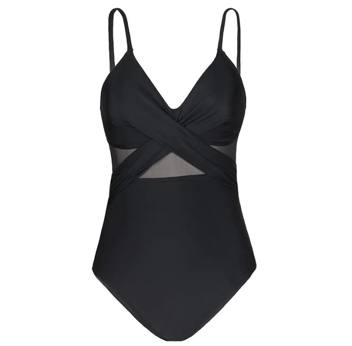 Sculpt & Shine Mesh One-Piece Swimsuit – Backless V-Neck Tummy Control High-Cut Swimwear
