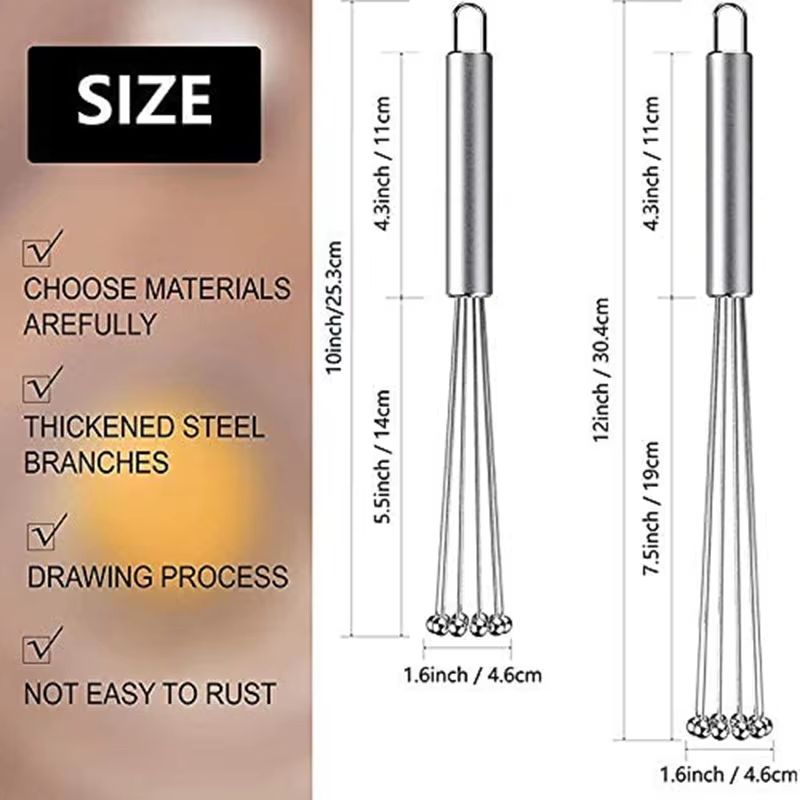 Stainless Steel Ball Whisk Manual Mixer Kitchen Wire Egg Whisk