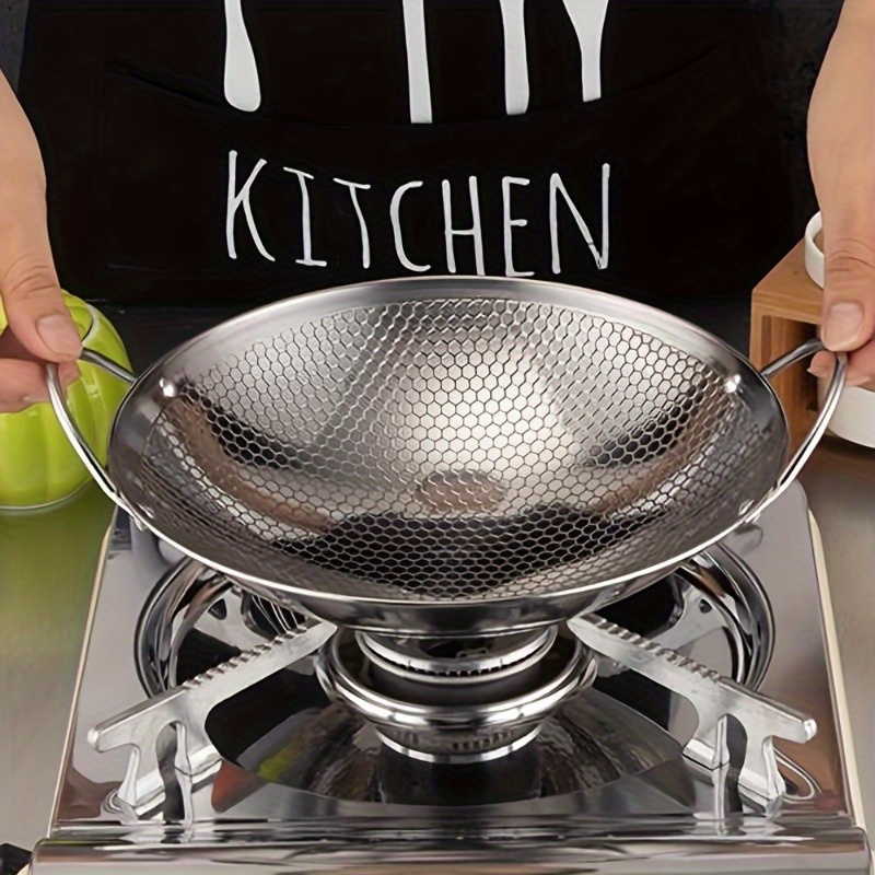 Stainless Steel Honeycomb Skillet, Non-Stick Cooking Pan with Handle, Scratch-Resistant for Pasta, Steak, Ramen & More