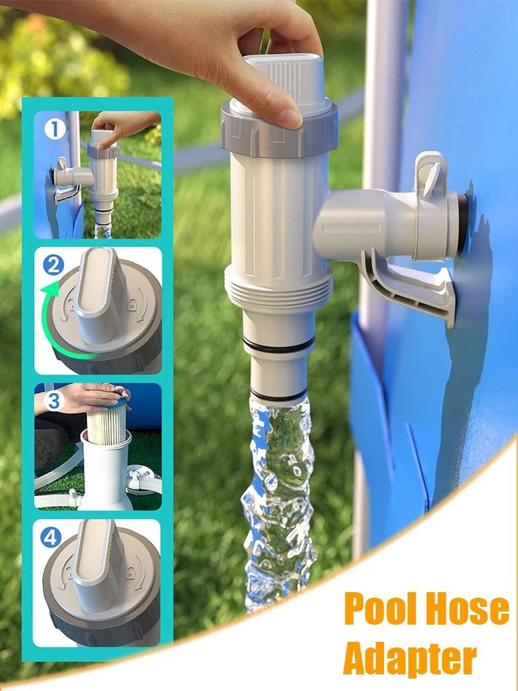 Durable PVC Pool Filter Pump Adapter with 32mm On Off Plunger Valve Leak Proof Replacement for Outdoor Pool Accessories