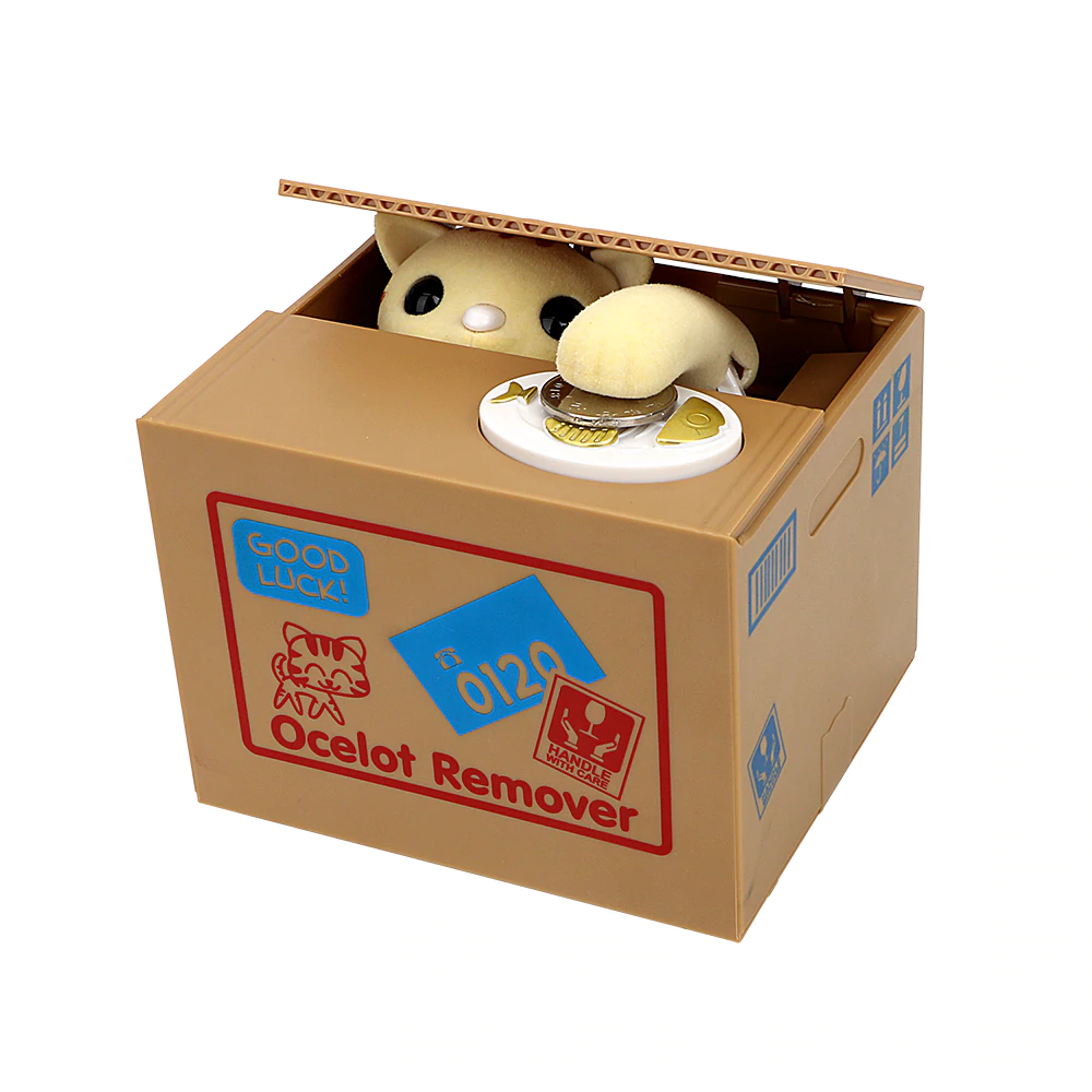 Stealing Coin Cat Piggy Bank, Plastic
