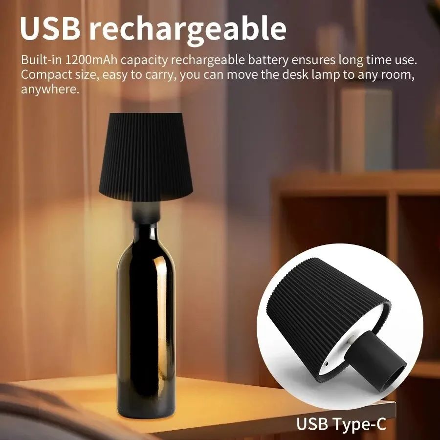 RGB Rechargeable LED Bottle Table Lamp – Touch Control Dimmable Wireless Wine Bottle Light