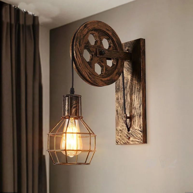 Vintage Industrial Lifting Pulley Wall Lamp for Timeless Home Decor