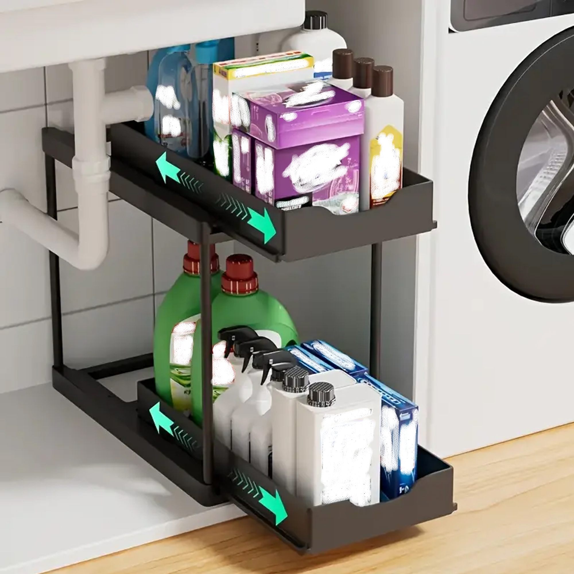 Under-Sink Brush Double-Layer, Non-Slip and Stable Kitchen Storage Rack, Multifunctional Storage Box