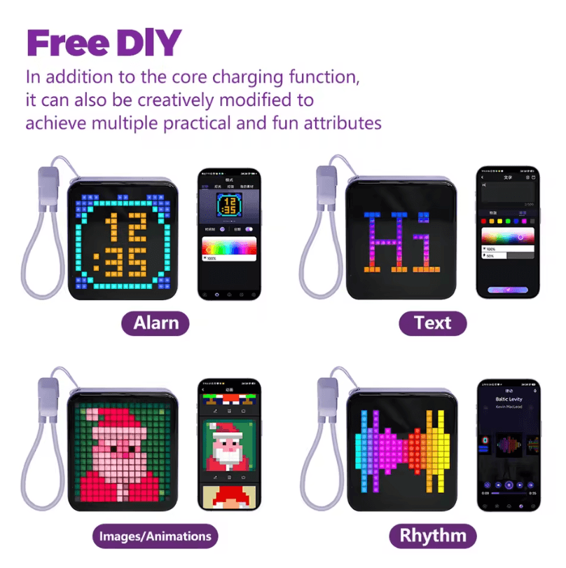 LED Pixel Display Night Light – DIY Matrix Panel with Digital Clock & Fun Text