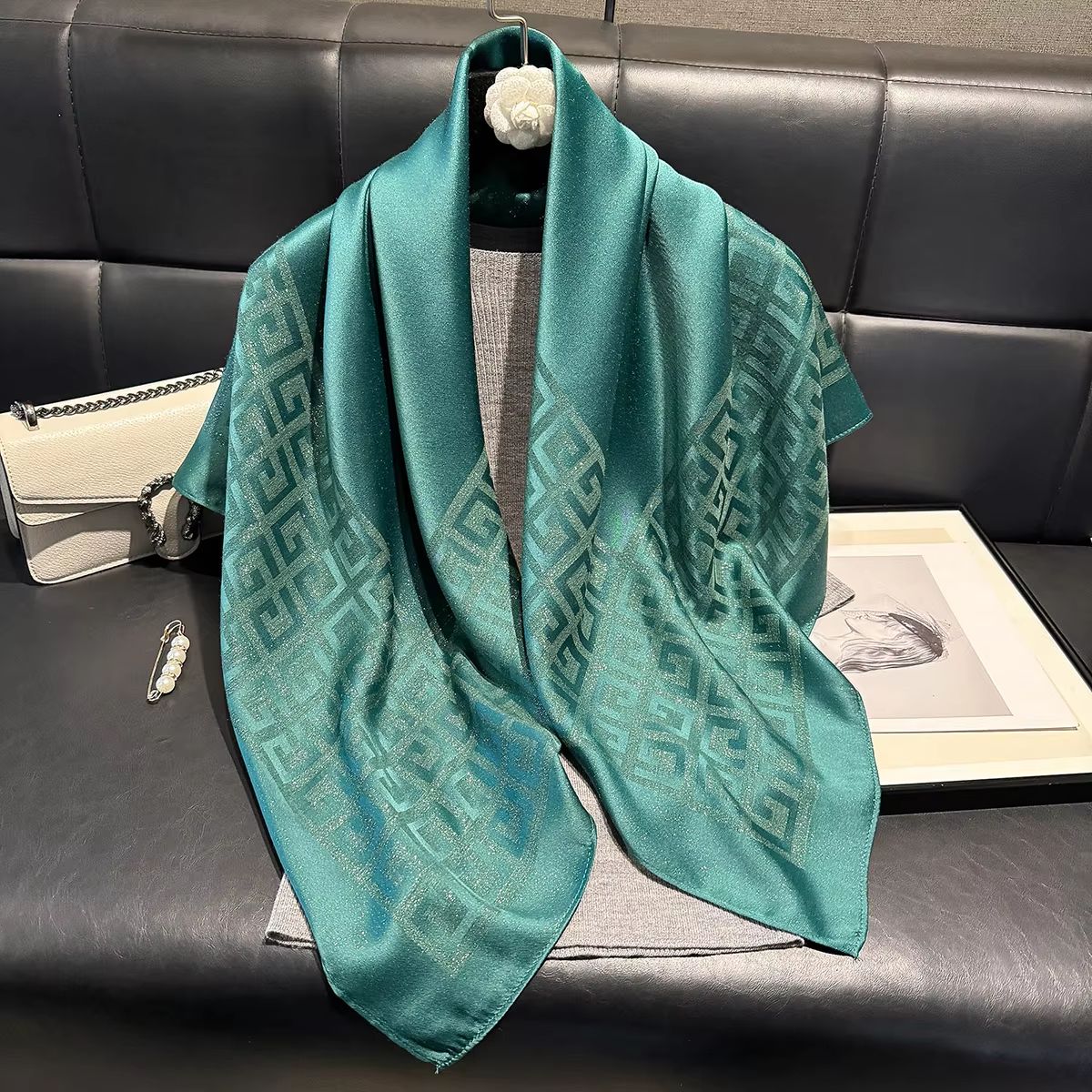 Women's Silk-Like Square Hijab Scarf – 27.56x27.56in Fashion Sun Protection Shawl & Headscarf