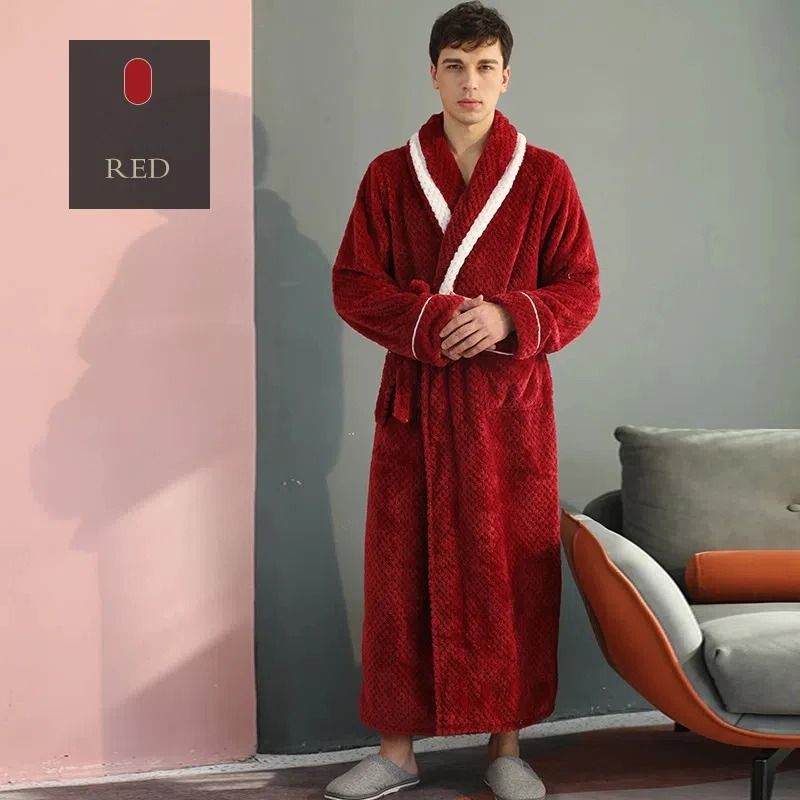 Winter Lovers Thick Flannel Couple Long Bathrobe Set