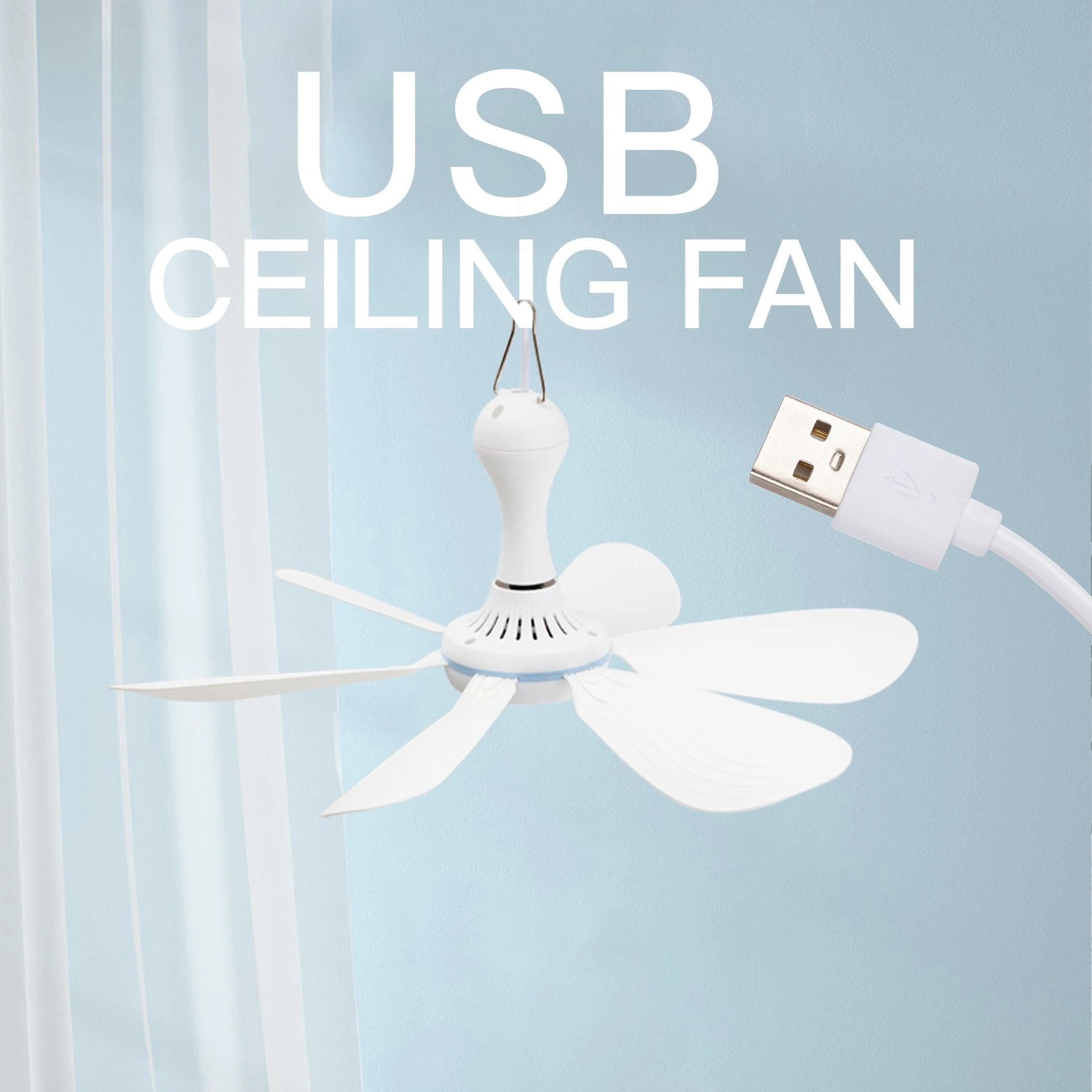 Portable 6 Leaf Silent USB Ceiling Canopy Fan with Remote