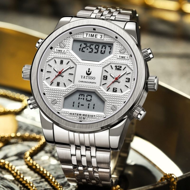Waterproof Sports Watches Stainless Steel Bracelet Quartz Chronograph Fashion Luxury Watches For Men