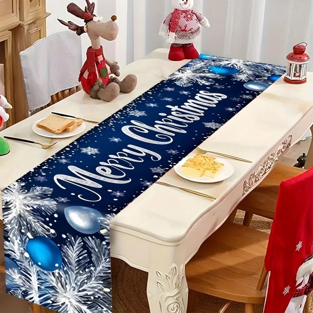 Merry Christmas Blue Table Runner
