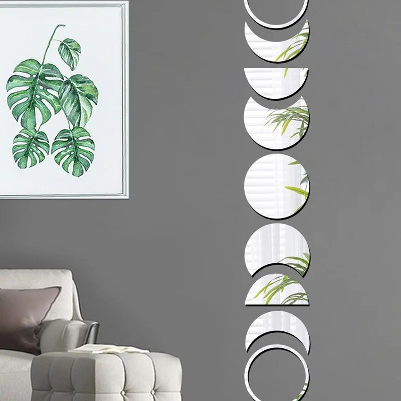 Moon Phase Mirror Wall Stickers Set (9-Piece Acrylic Mirror Decals)