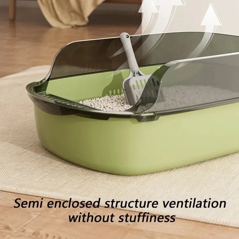 Semi Enclosed High Side Splashproof Cat Litter Box with Shield