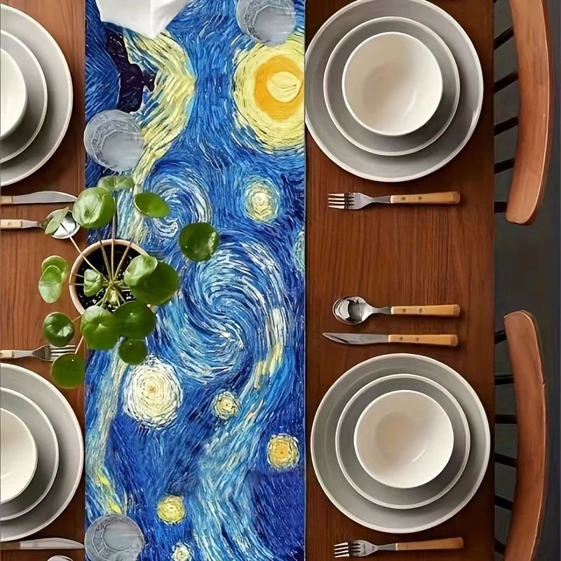 Van Gogh Starry Night Table Flag Decor