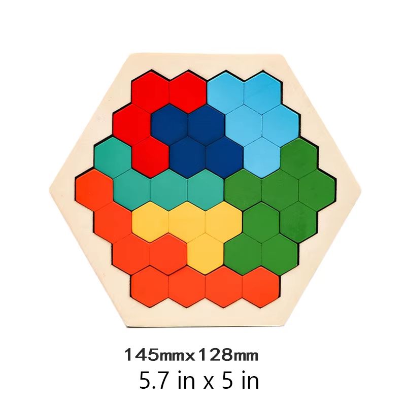 3D Wooden Tangram Puzzle Blocks, Colorful Montessori Shape Brain Teaser for Kids