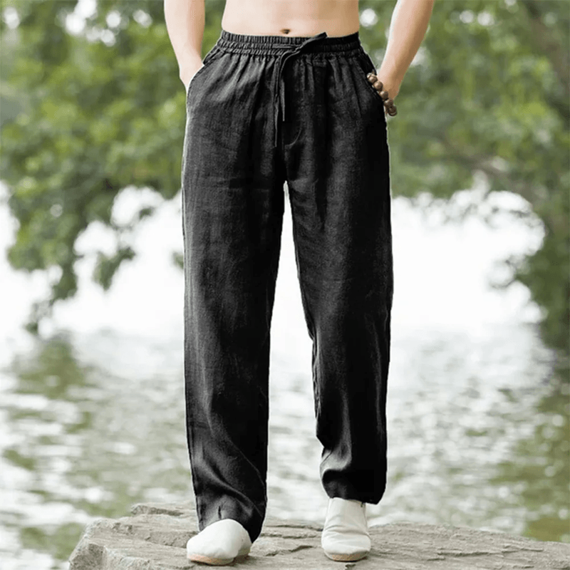 Mens Cotton Linen Beach Pants Casual Summer Joggers Loose Fit Trousers