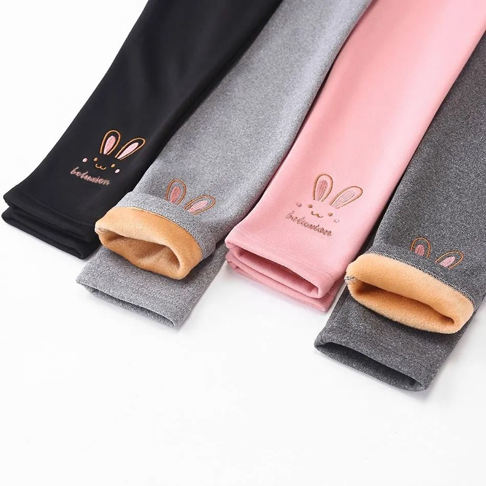 Girls Fleece Lined Bunny Leggings for Ages 3 to 8 Warm Thermal Pants for Winter