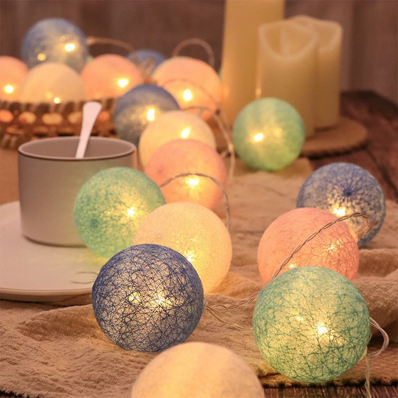 USB LED Cotton Macaron Colors Thread Ball Light, Festoon Garland Lamp for Party, Wedding, Garden, Outdoor Decor, Balcony