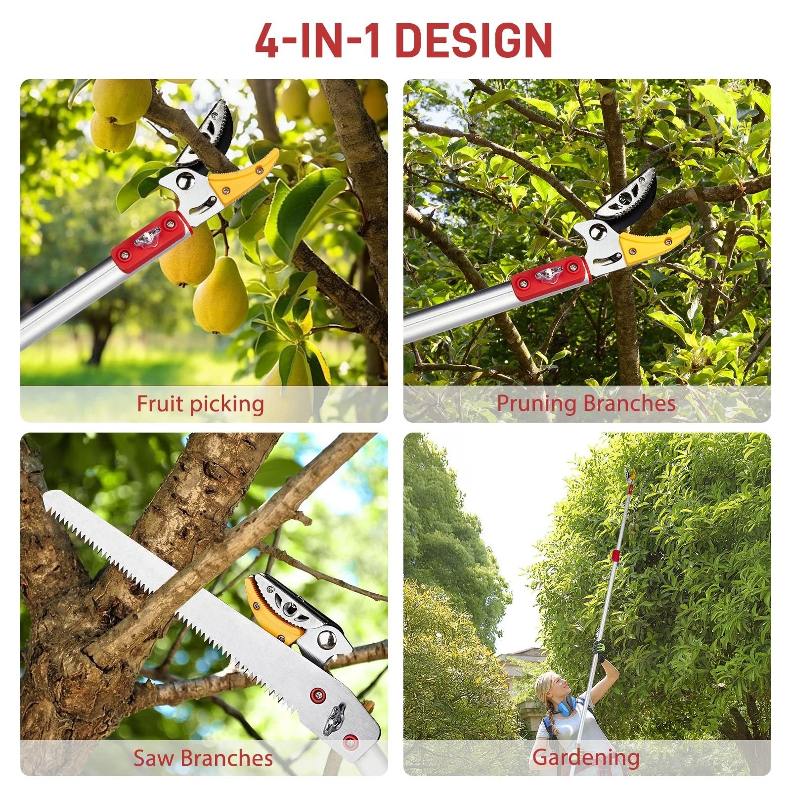 Telescopic Pole Pruner & Fruit Picker, Tree Branch Cutter, Adjustable & Lightweight