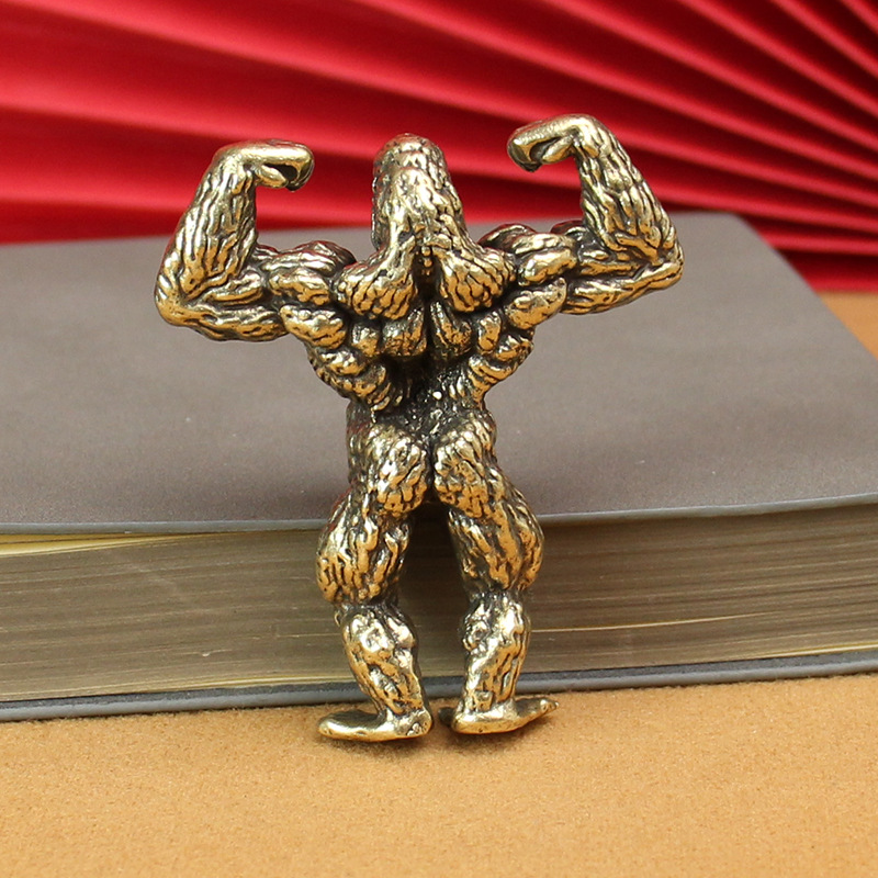 Vintage Bronze Gorilla Sculpture Strong Muscular King Kong Desk Decor Figurine