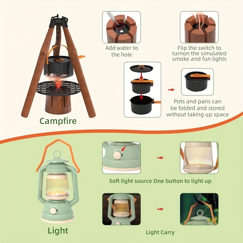 Pretend Play Kids Camping Set with Tent, Campfire, Watch, and Gift Bag
