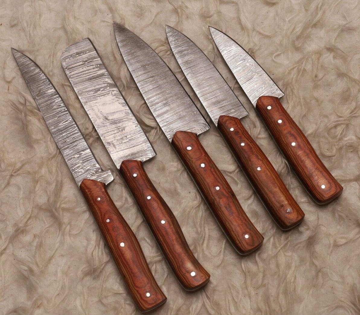 Authentic Handmade Damascus Steel Chef Knives | 5 Pc Professional Set