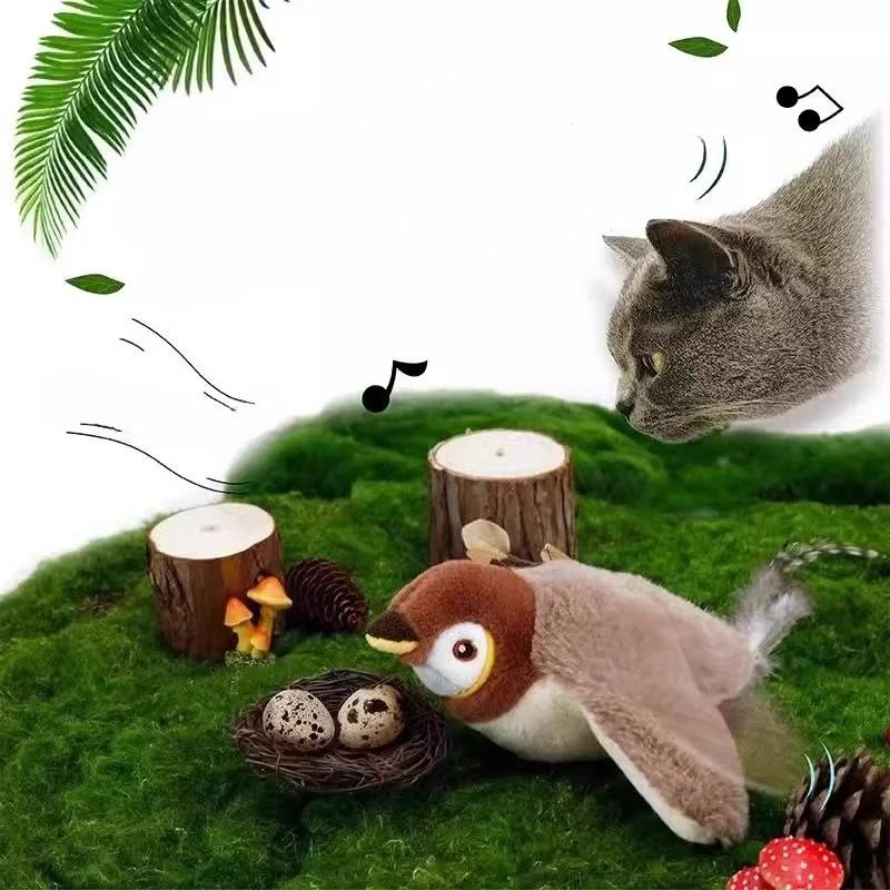 Electric Bird Interactive Cat Toy – Rechargeable Squeaky Plush with Real Feathers & Automatic Teaser