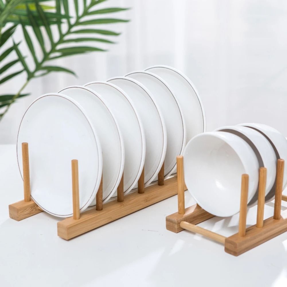 Bamboo Wooden Dish Drying Rack for Plates and Kitchen Storage