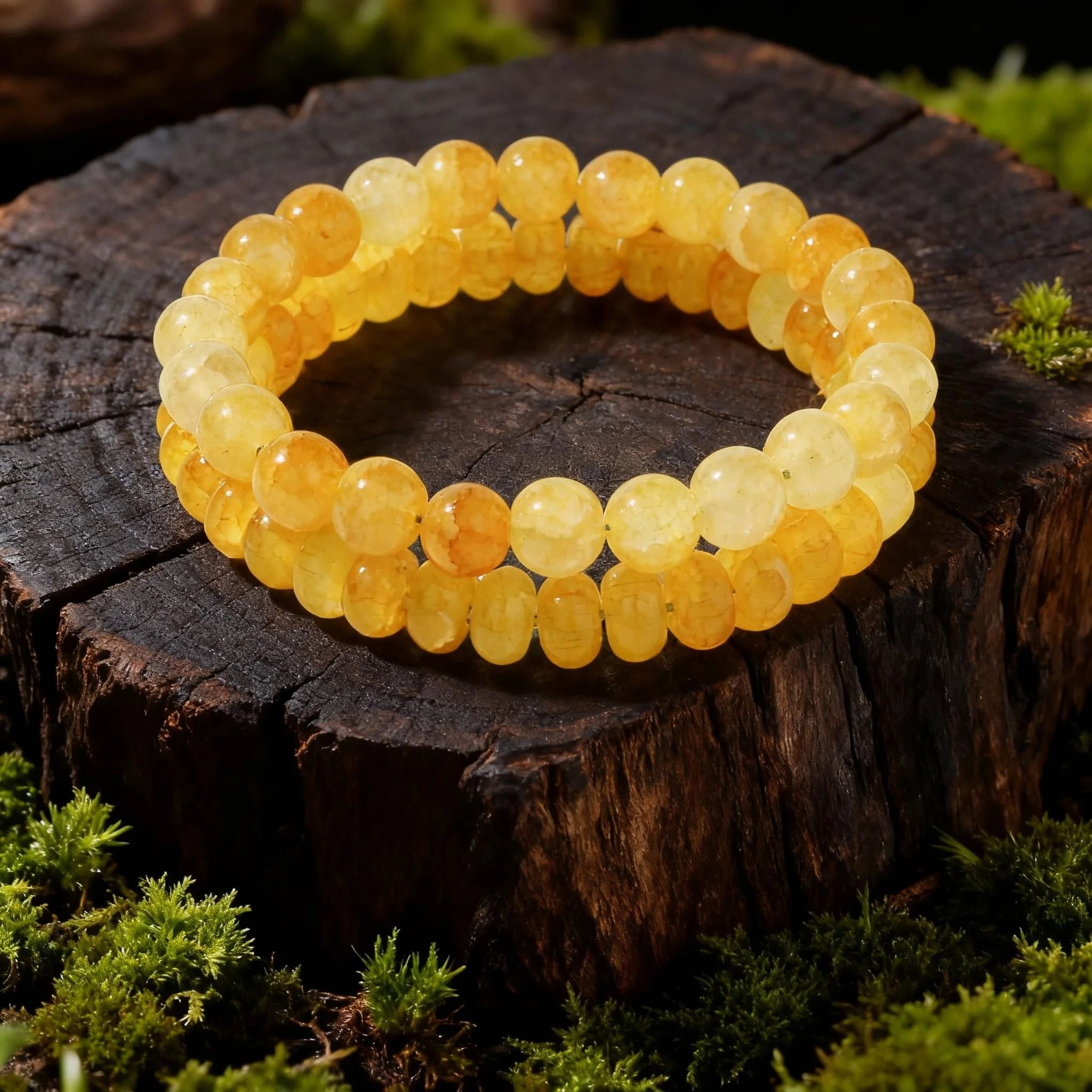 Yellow Citrine Beaded Bracelet Feng Shui Money Stone Crystal Wristband