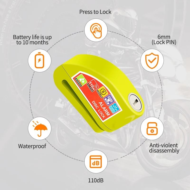 110dB Waterproof Motorcycle Disc Brake Alarm Lock with Keyless Security