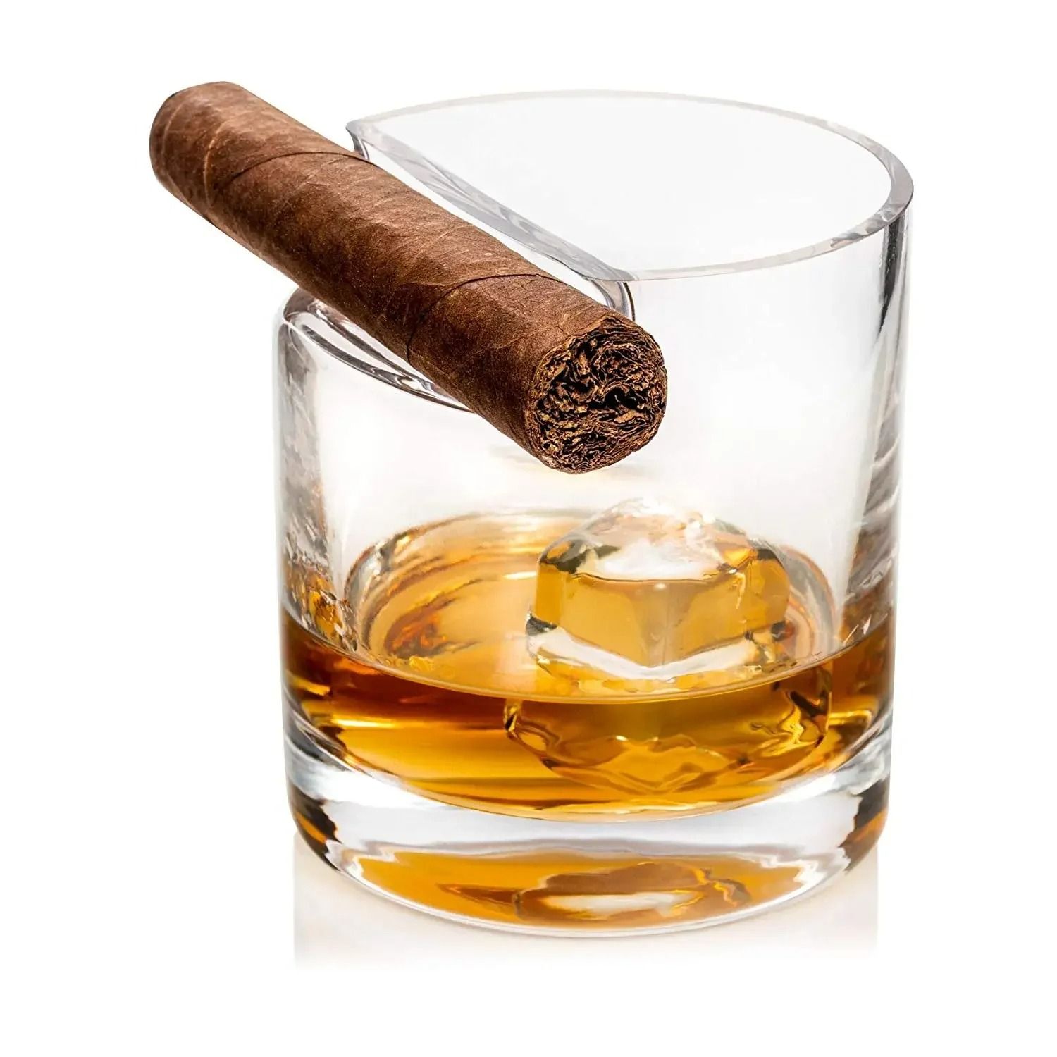 Crystal Whiskey & Cigar Glass – High-Performance 300ml Tiki Fashion Tumbler with Built-In Cigar Rest