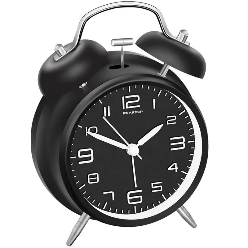 Classic Loud Twin Bell Alarm Clock with Backlight – Retro Metal Desk Clock, Battery Operated