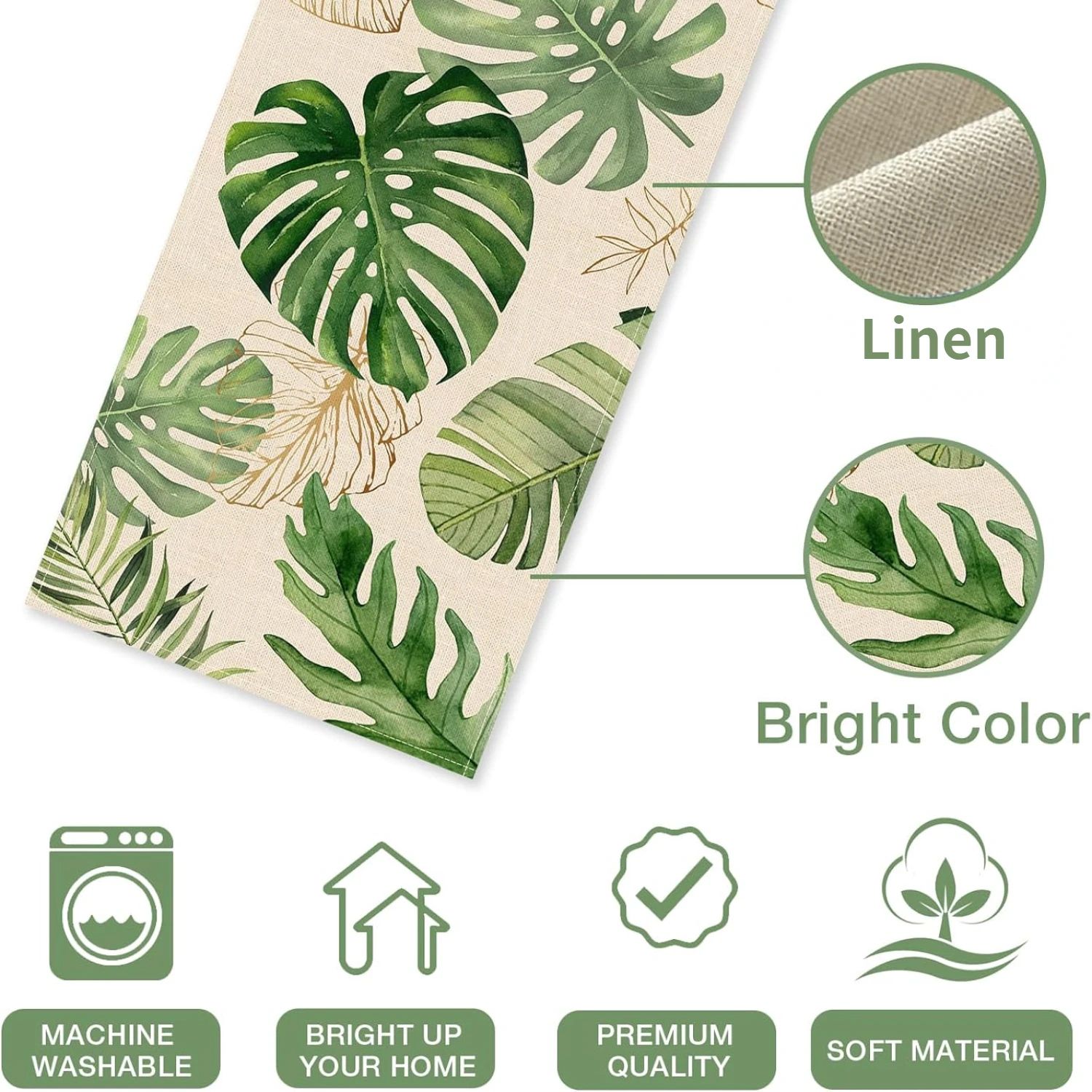 Tropical Palm Leaves Linen Table Runner
