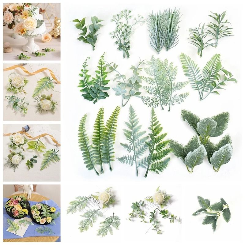 10Pcs Artificial Greenery Leaves | Decorative Foliage for Cake & Candy Boxes | DIY Wreath & Garland Stems