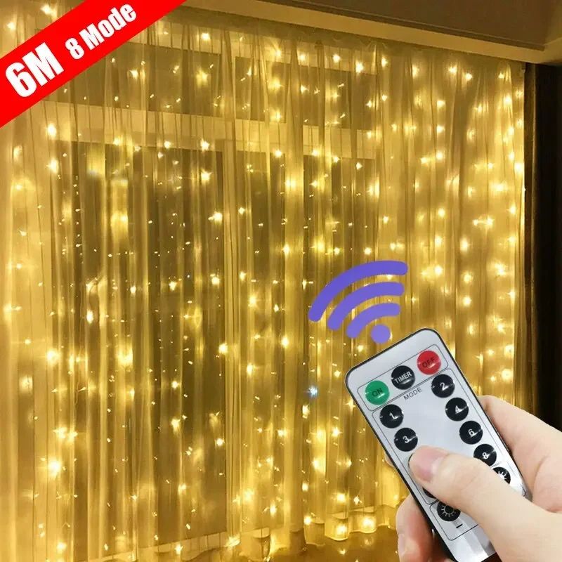 USB Powered LED Curtain Fairy Lights Garland 6x3 m or 3x3 m with Remote for Holiday and Decor
