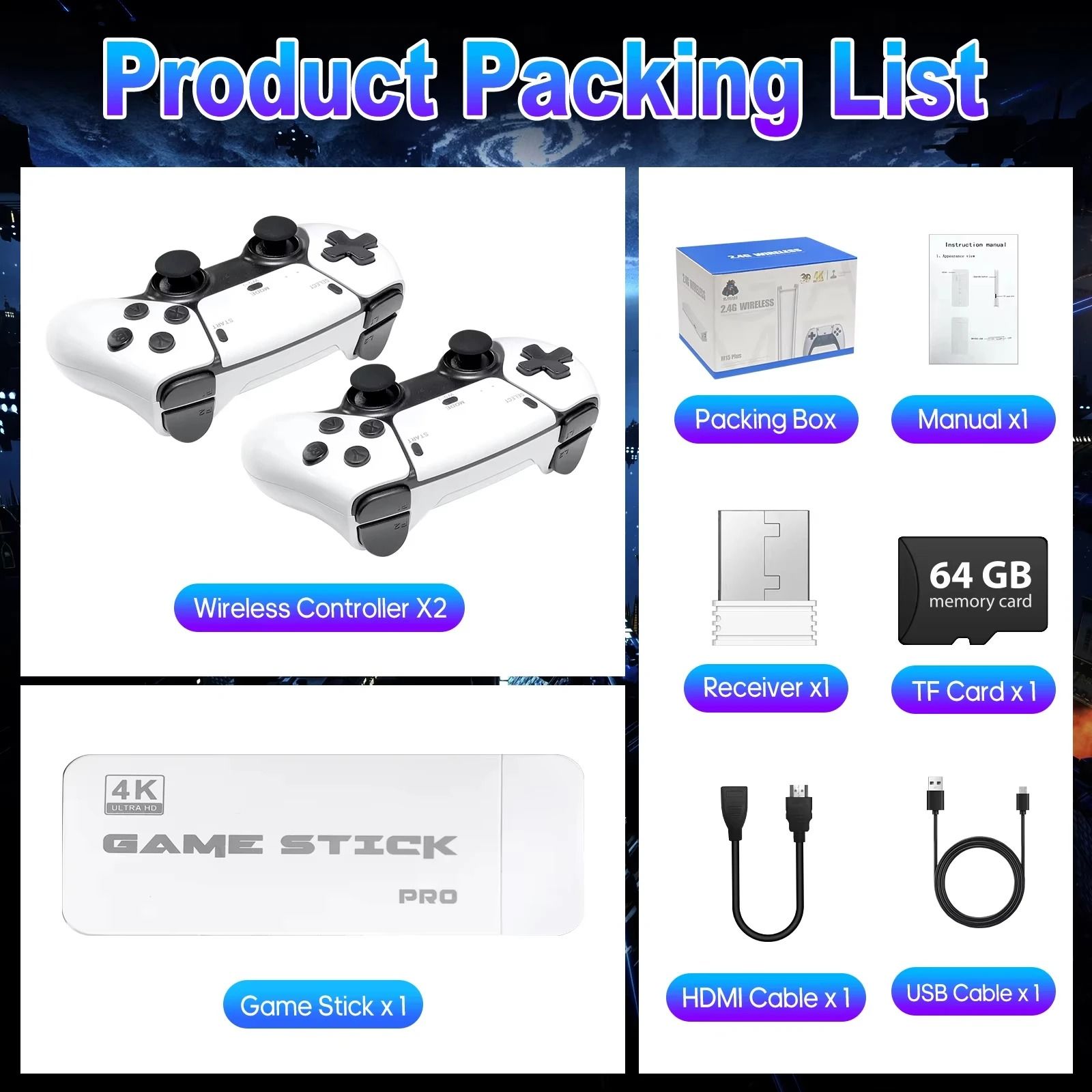 M15 4K Ultra HD TV Game Stick – Video Game Console with 20,000+ Retro Games – Dual Wireless Controllers