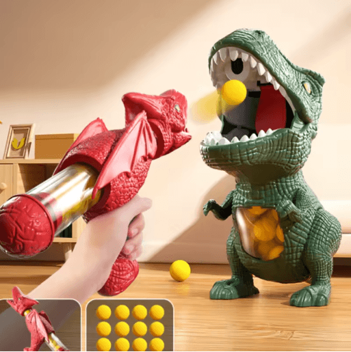 Dinosaur Shooting Toy Set Tyrannosaurus Rex Ball & Soft Bullet Blaster Interactive Puzzle Toy for Kids