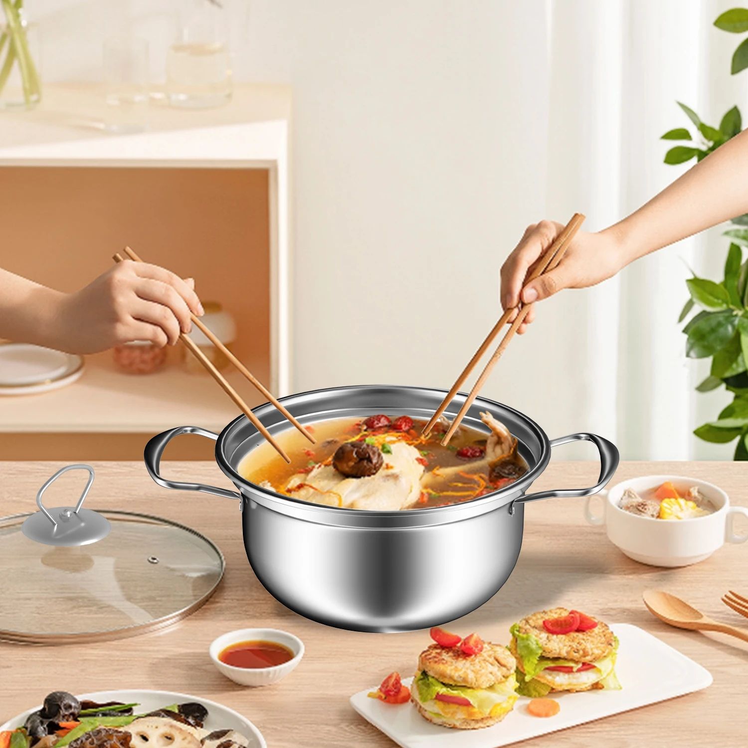 15 Pcs Stainless Steel Cookware Set – Nonstick Pots & Pans with Frying Pan, Wok & Stew Pot, Durable Kitchen Set
