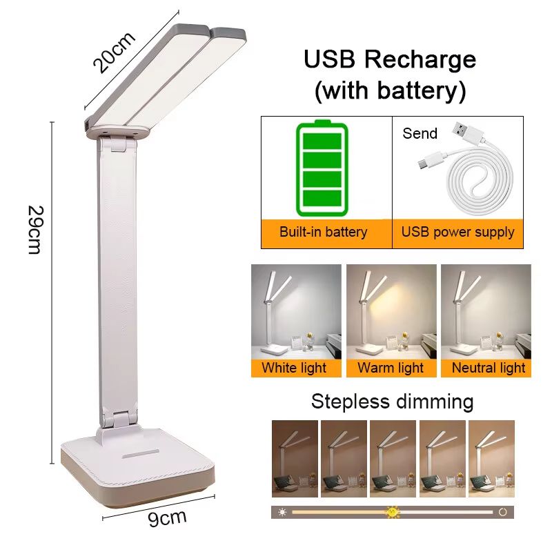 Rechargeable Foldable LED Desk Lamp with Touch Dimming and Eye Protection