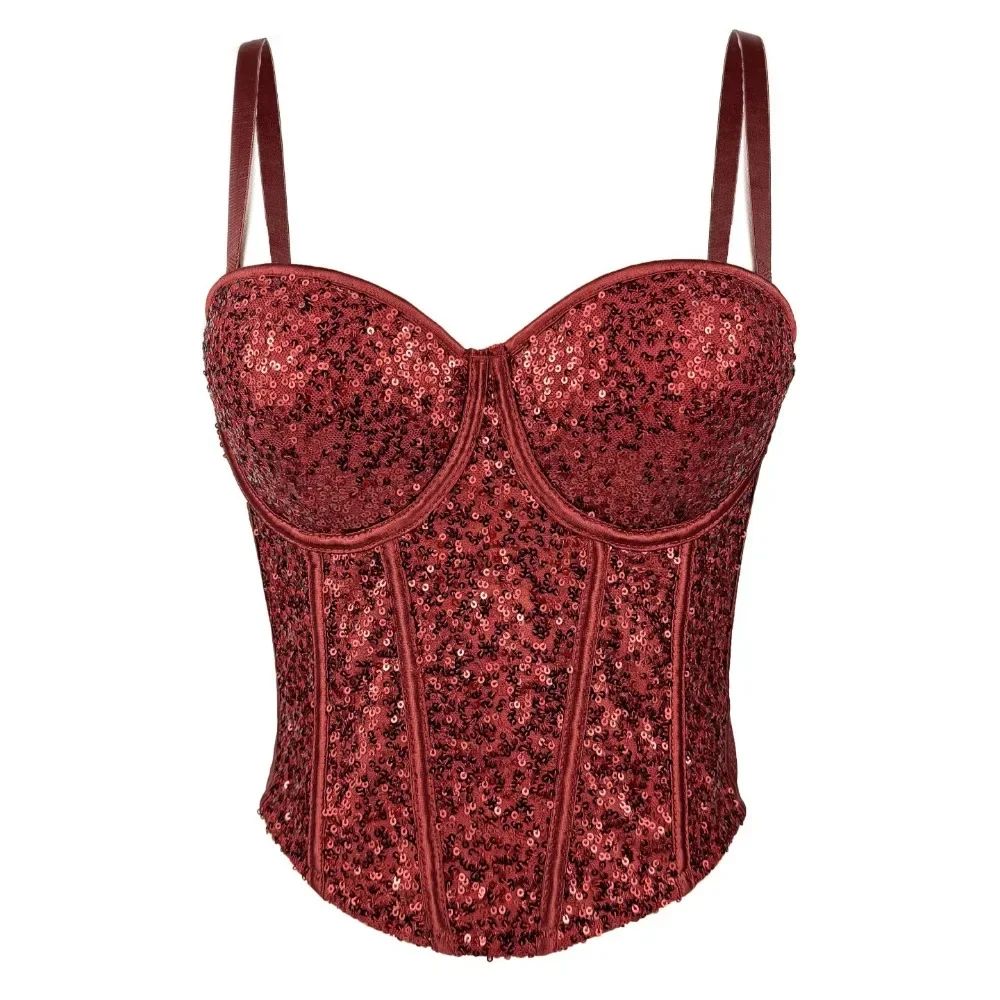 GlamSpark Sequin Camisole Tank Top – Y2K Sexy Club Party Corset Camis for Women