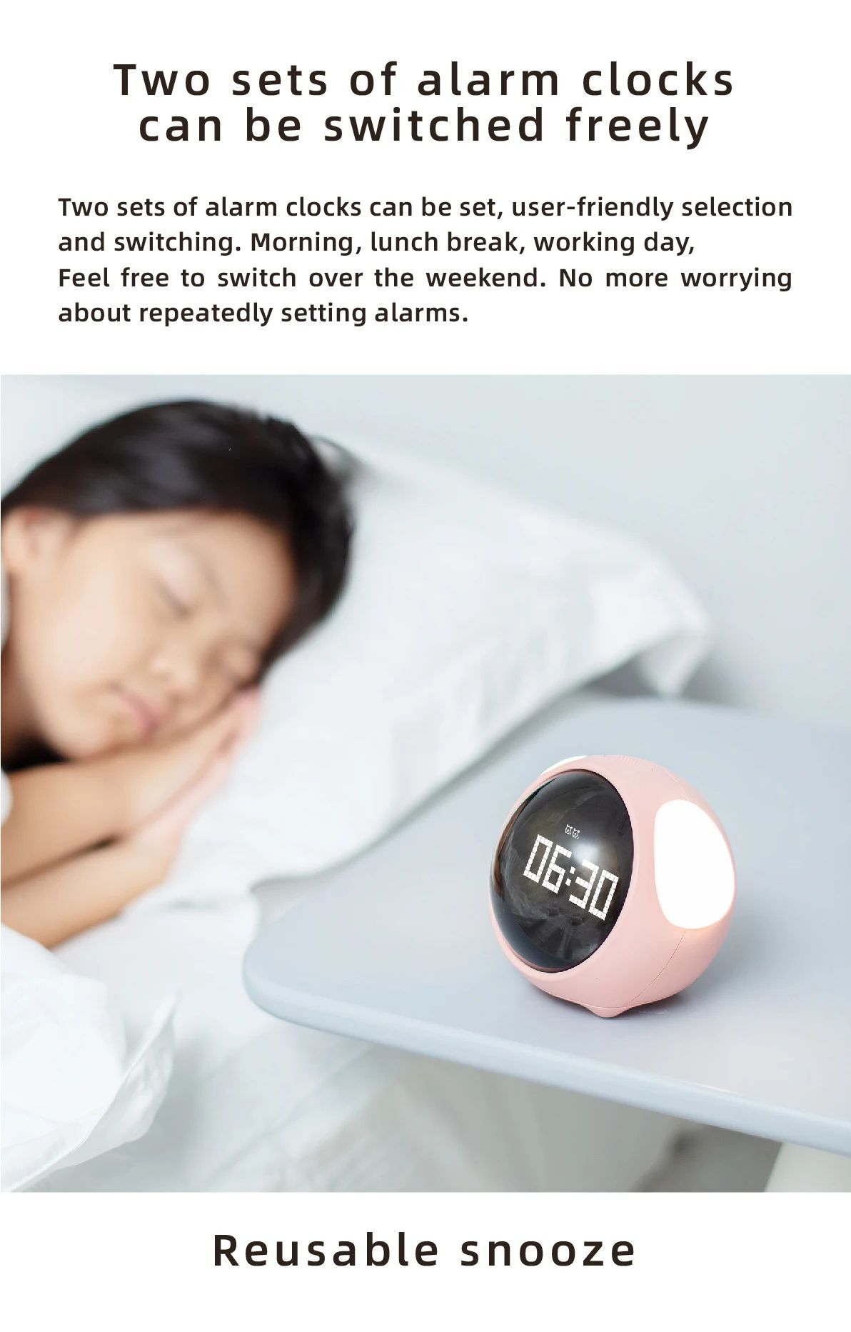 Cute Kids Digital Alarm Clock with Light and Emoji Display