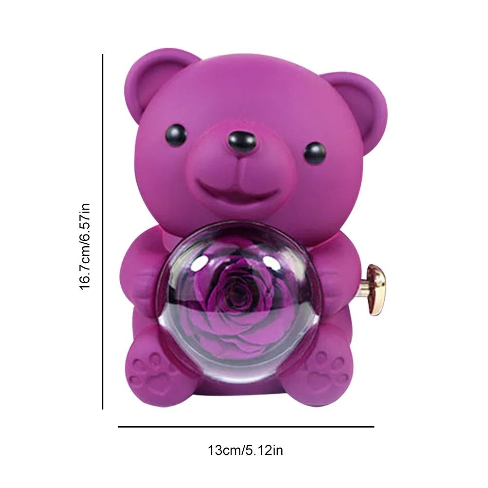Eternal Rose Bear Jewelry Gift Box Romantic Rotating Rose Case