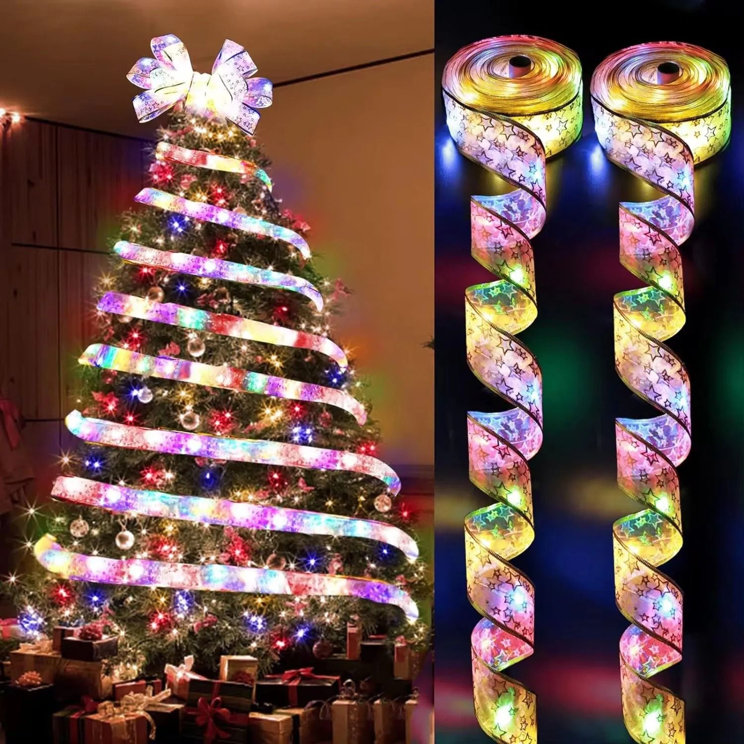 Christmas Ribbon Fairy Light String for Holiday Home Decorations